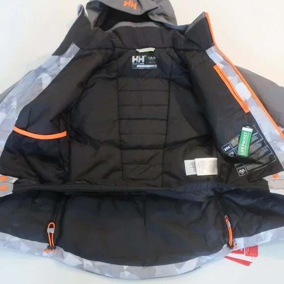 NWT Boys Helly Hansen (Item-58) Grey Neon Camo Sky/High Snowboard Ski Jacket 8